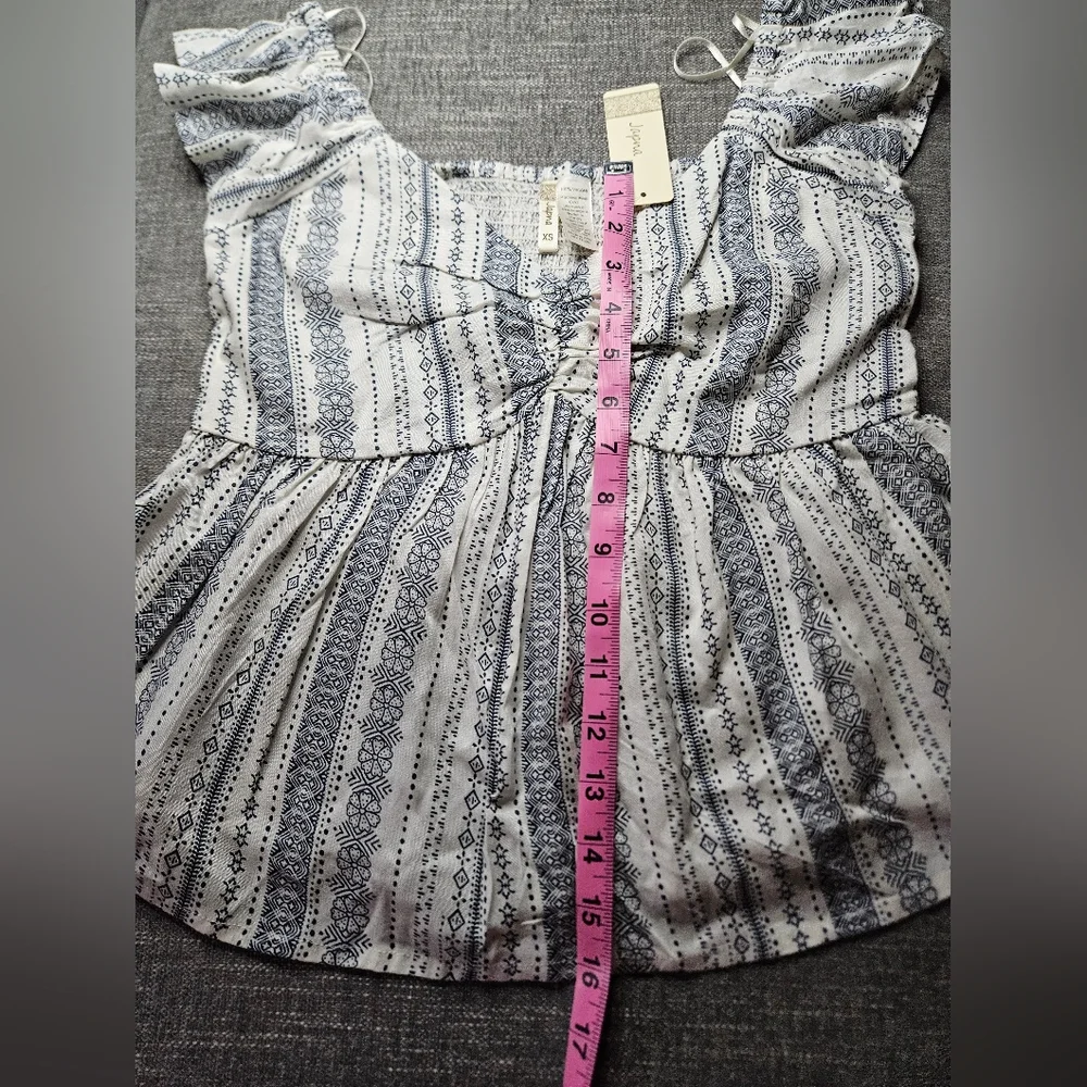 JAPNA Bohemian Peplum White & Blue Paisley Patterned Top - Picture 5 of 9